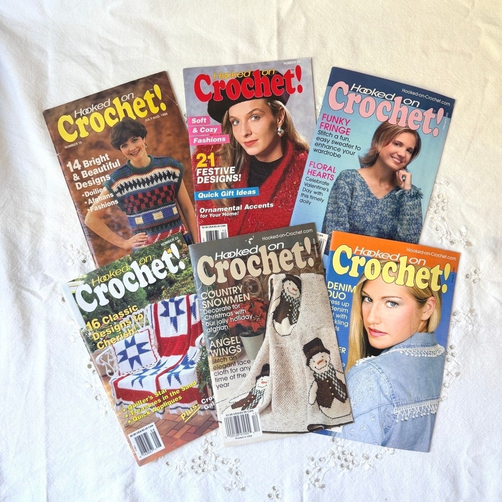 Vintage Lot 6 Hooked on Crochet Magazine Patterns #16, 24, 22, 108, 109, 112